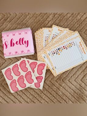 Baby Shower Game Pack with Pink Belly Tape & Footprint Stickers
